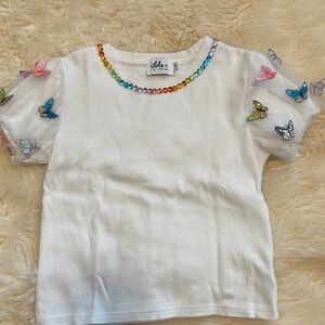 Lola + The Boys White Tee with Rainbow Butterflies